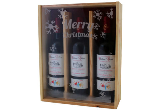 Coffret cadeau gravé Flocons 3 bouteilles Bordeaux Château Caban 2013