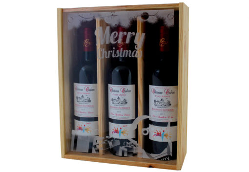 Coffret cadeau gravé Père Noël trois bouteilles Bordeaux Château Caban 2013