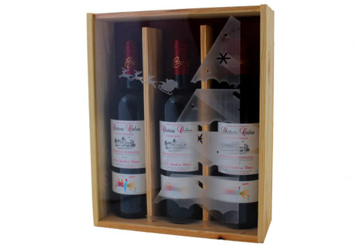 Coffret cadeau gravé Traineau 3 bouteilles Bordeaux Château Caban 2013