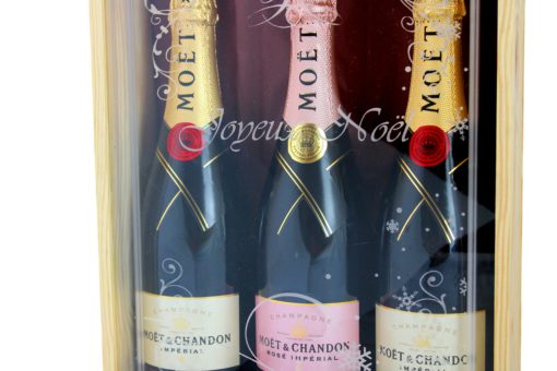 Coffret cadeau gravé "Joyeux Noël" + trois bouteilles Champagne Moët et Chadon Brut Imperial