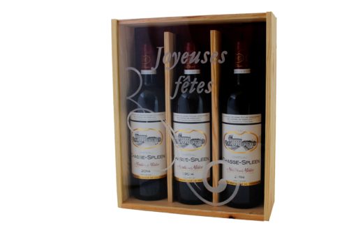 Coffret cadeau gravé "Joyeux Noël" + trois bouteilles Château Chasse-Spleen AOP  Moulis 2014