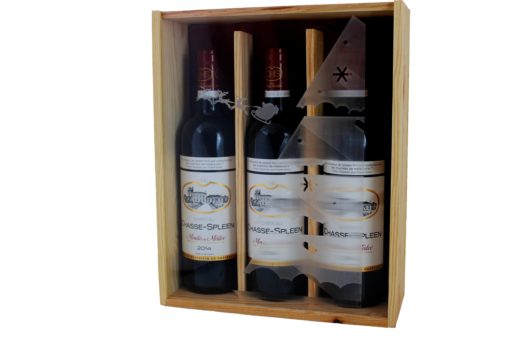 Coffret cadeau gravé "Joyeux Noël" + trois bouteilles Château Chasse-Spleen AOP  Moulis 2014