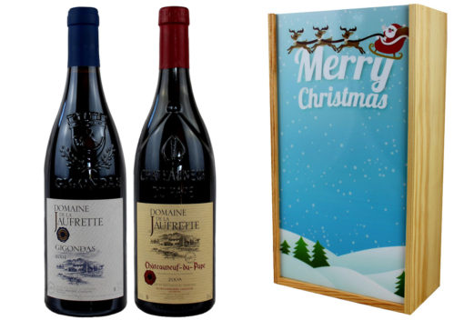 Coffret Cadeau Imprimé « Traineau » + 2 Bouteilles Château Neuf du Pape et Gigondas