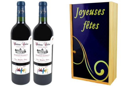 Coffret Cadeau Imprimé 2 Bouteilles Bordeaux Supérieur AOP 2013 Joyeuses Fêtes