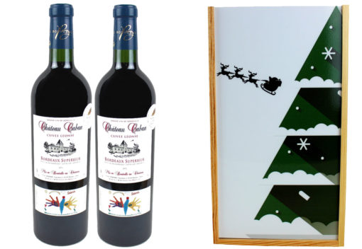 Coffret Cadeau Imprimé "Sapin" + 2 Bouteilles Bordeaux Supérieur AOP 2013