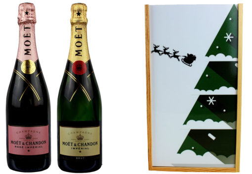 Coffret Cadeau Imprimé 2 Bouteilles Champagne Moet et Chandon Brut et Brut Rosé Sapin