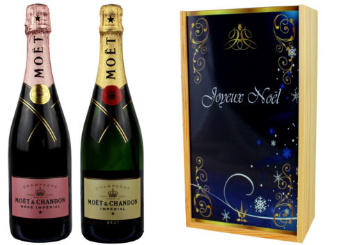 Coffret Cadeau Imprimé « Volutes » + 2 Bouteilles Champagne Moet et Chandon Brut et Brut Rosé