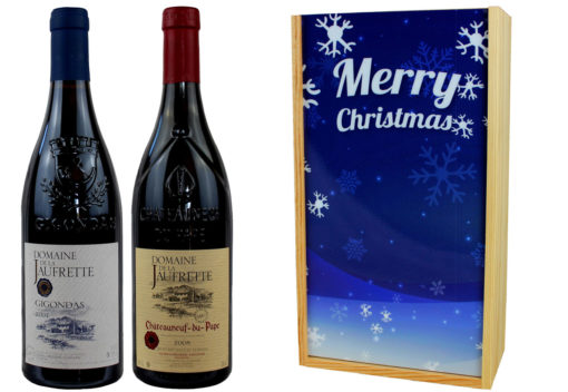 Coffret Cadeau Imprimé 2 Bouteilles Château Neuf du Pape et Gigondas Flocons