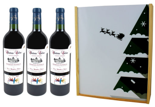 Coffret Cadeau Imprimé "Sapin" + 3 Bouteilles Bordeaux Supérieur AOP 2013