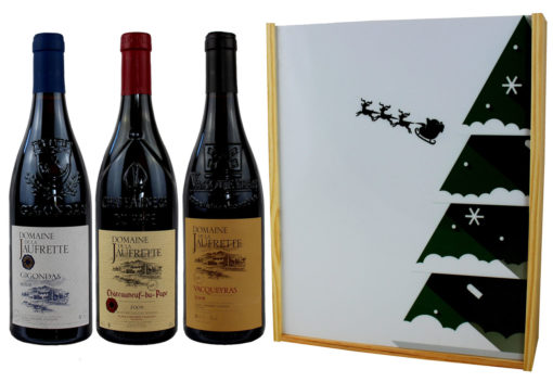 Coffret Cadeau Imprimé "sapin" + 3 Bouteilles Côtes du Rhônes