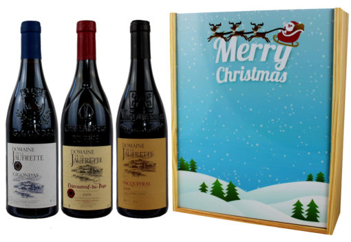 Coffret Cadeau Imprimé "traineau" + 3 Bouteilles Côtes du Rhônes