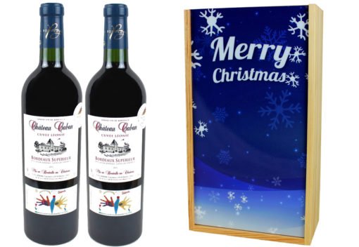 Coffret Cadeau Imprimé Flocons 2 Bouteilles Bordeaux Supérieur AOP 2013