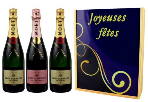 Coffret cadeau imprimé 3 bouteilles Champagne Moët et Chadon Brut Imperial ligne