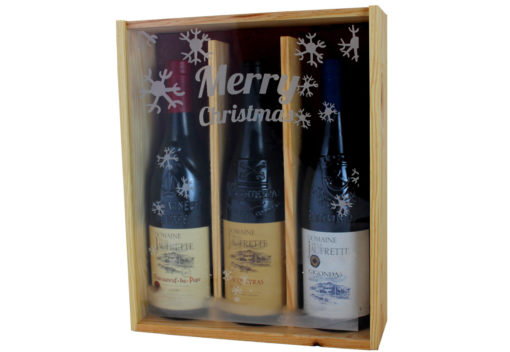 Coffret cadeau gravé Flocons 3 bouteilles Côtes du Rhônes Domaine de la Jaufrette